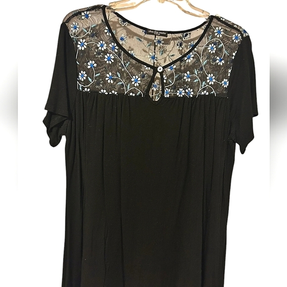 Cha Cha Vente Boho Fairy Embroidered Knit Short Sleeve Top Sz Medium - Picture 1 of 6